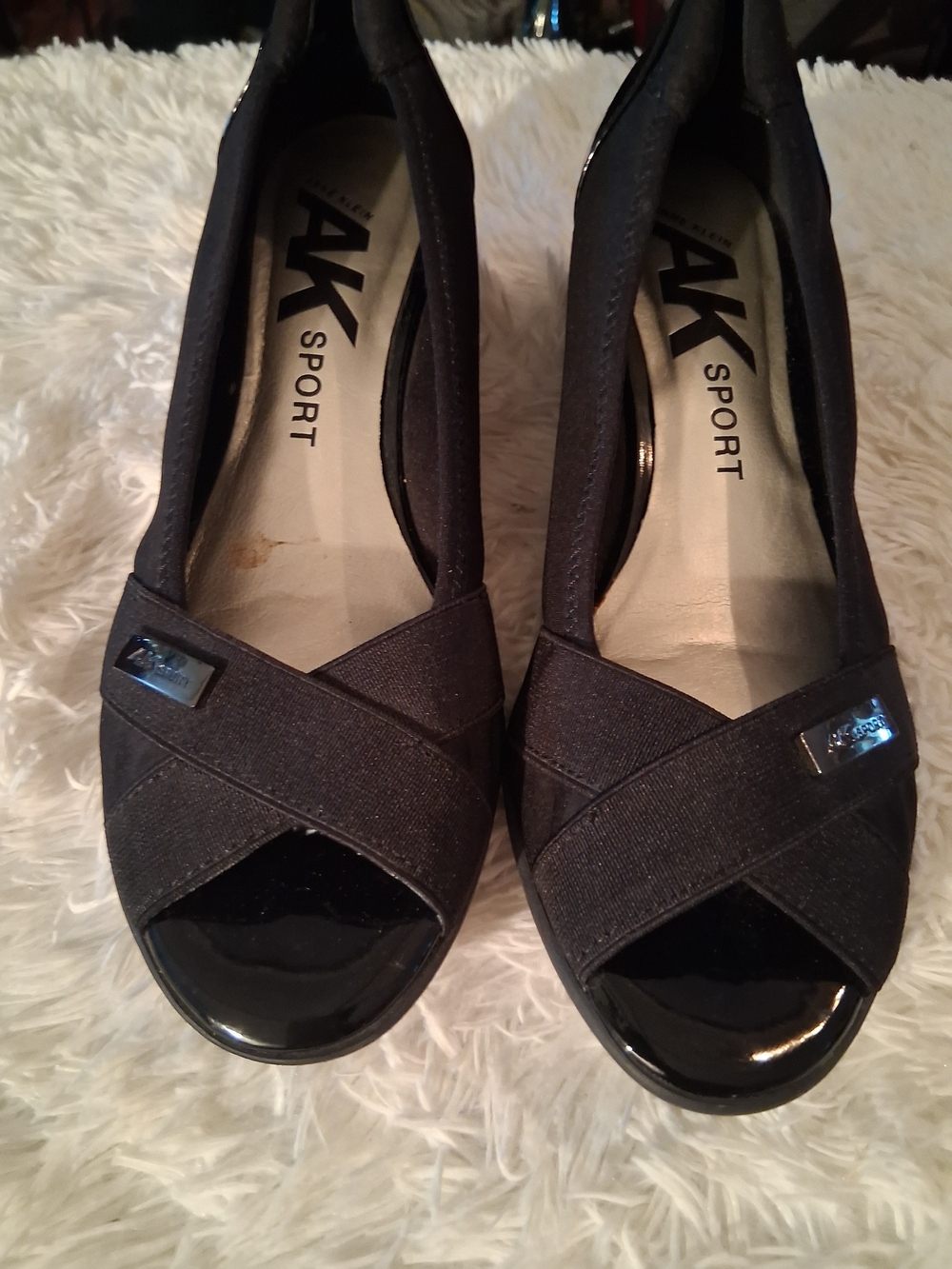 Anne Klein Black Peep-Toe Wedg